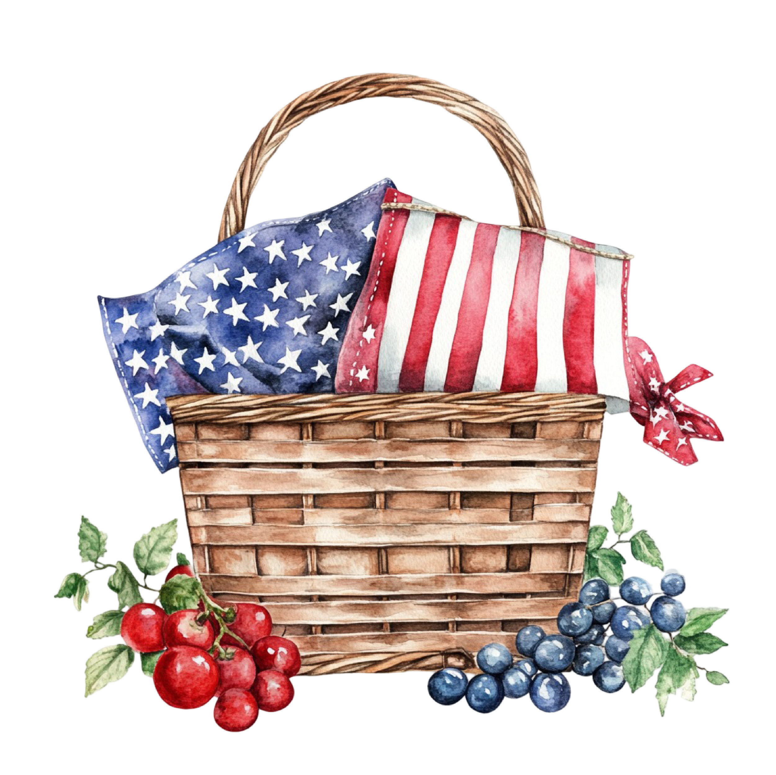 picnic basket with an American flag in it