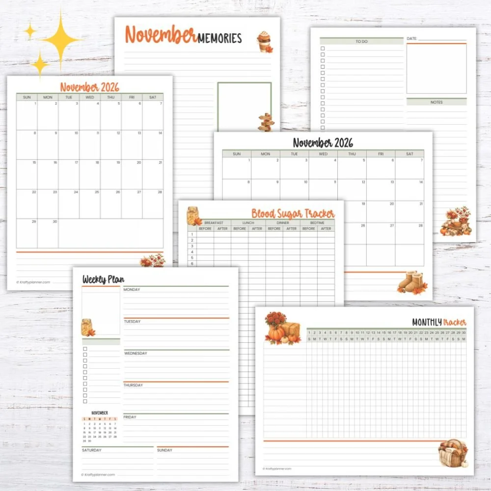 Free November 2026 Planner Printables: Cozy Harvest Collection