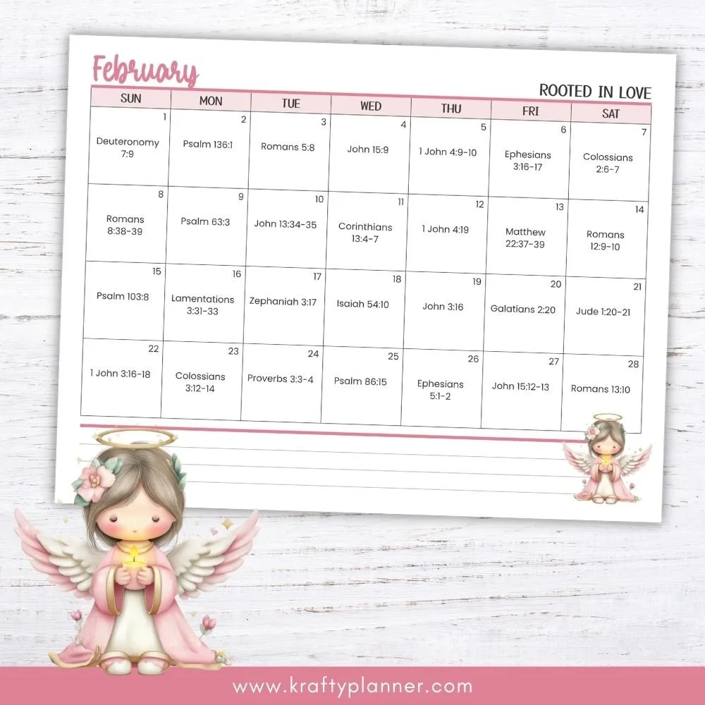 February Bible Verse Printable Calendar: Rooted in Love