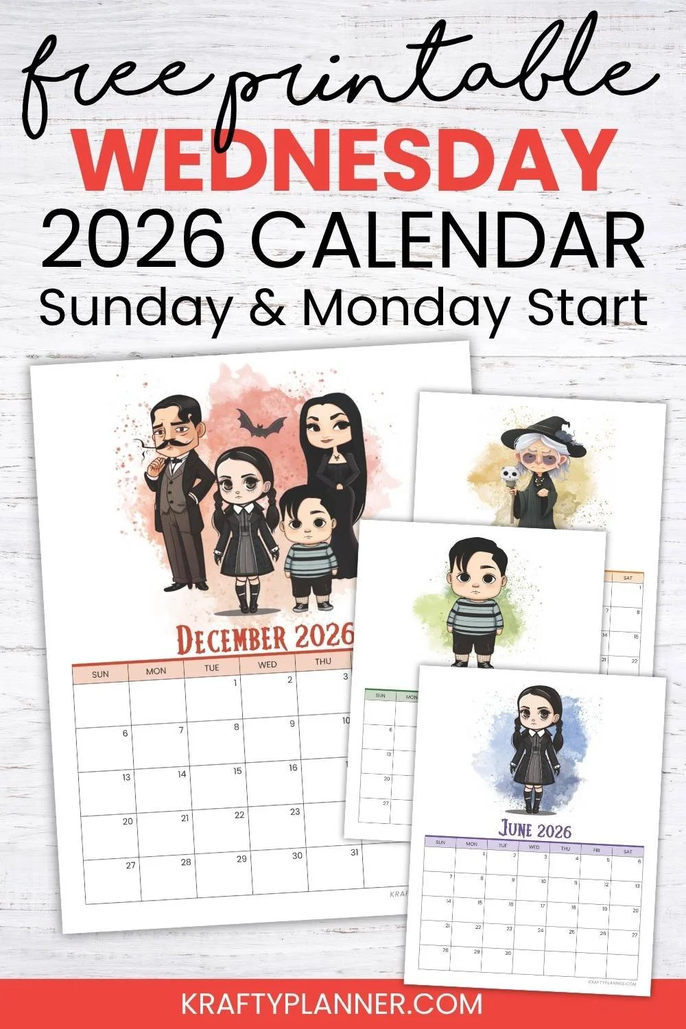 Free 2026 Wednesday Addams Calendar Krafty Planner Free 2026 Wednesday Addams Calendar Krafty Planner