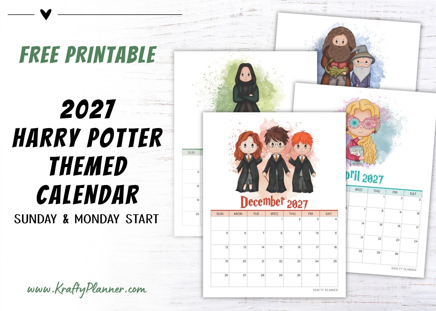 Free Printable 2027 Harry Potter Themed Calendar