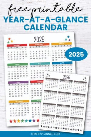 Free Printable 2025 Year-At-A-Glance — Krafty Planner
