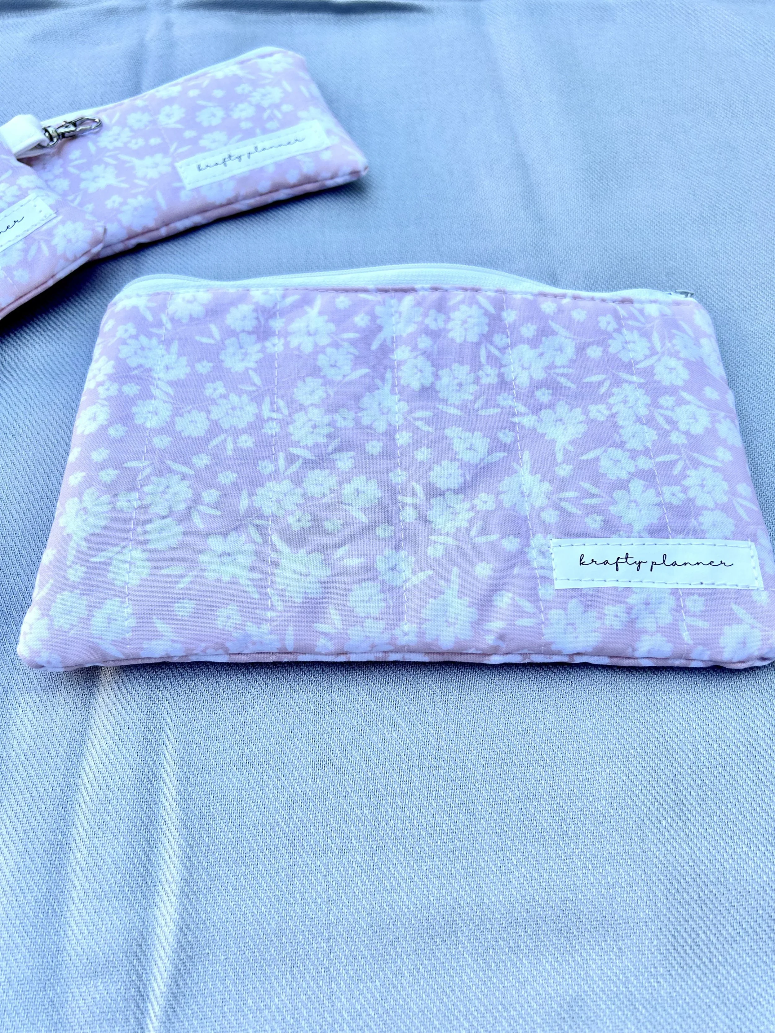 Dusty Pink Large Pencil Case | Quilted Zipper Pouch