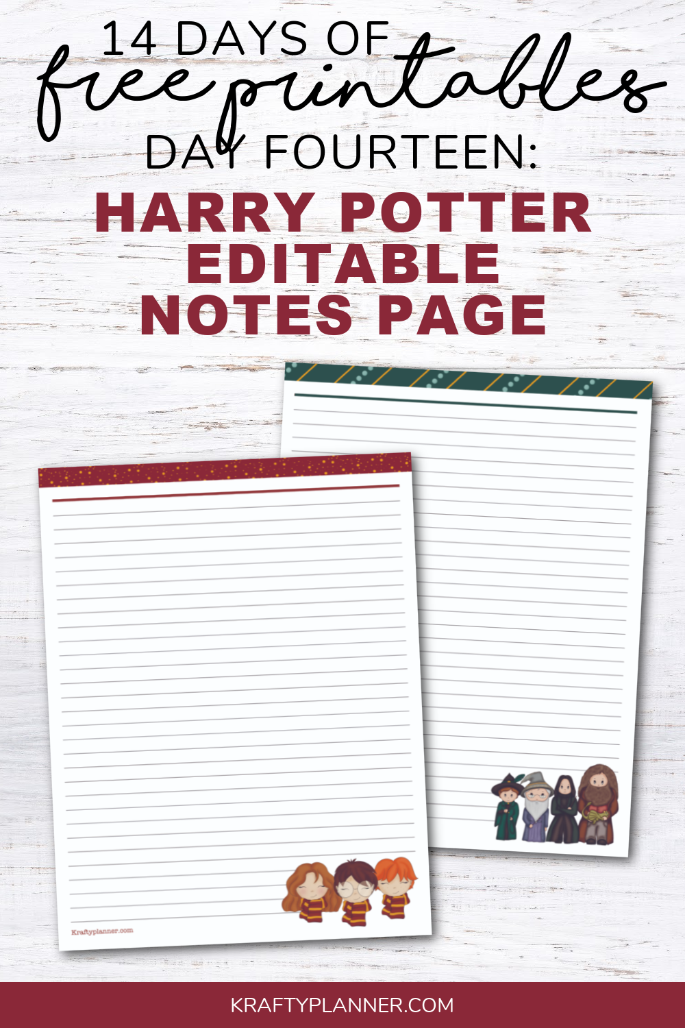 Day 14: Free Printable Harry Potter Editable Notes Page — Krafty Planner