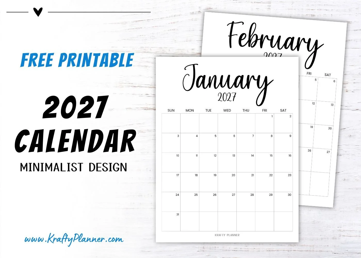 Free Printable 2027 Minimalist Calendar