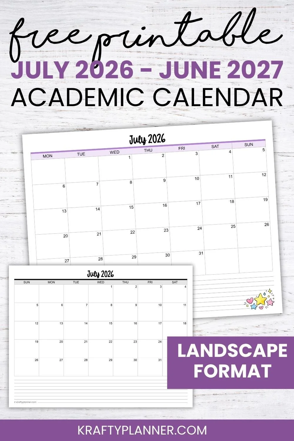 Free Printable 2026–2027 Academic Calendars (Landscape)