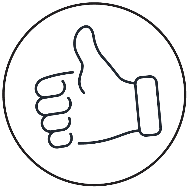 Line drawing of a thumbs-up hand gesture inside a circle