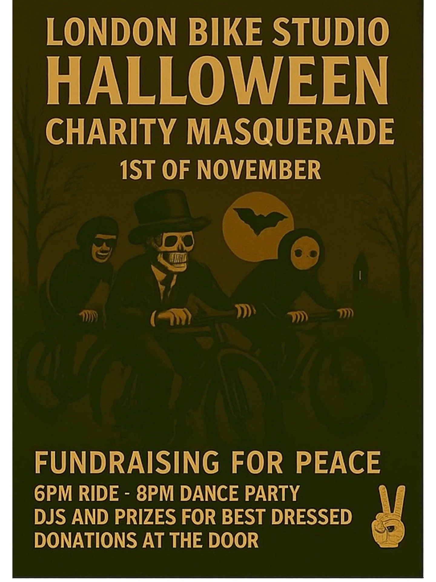 Tonight is the night 

Boo! some scary details for this evening!&nbsp;

Event: Halloween Masquerade Ride + Party at London Bike Studio
Date: Saturday, 1 November 2025
Times: Group ride 6:00pm (roll at 6:15 sharp) &middot; Doors for masquerade 8:00pm

