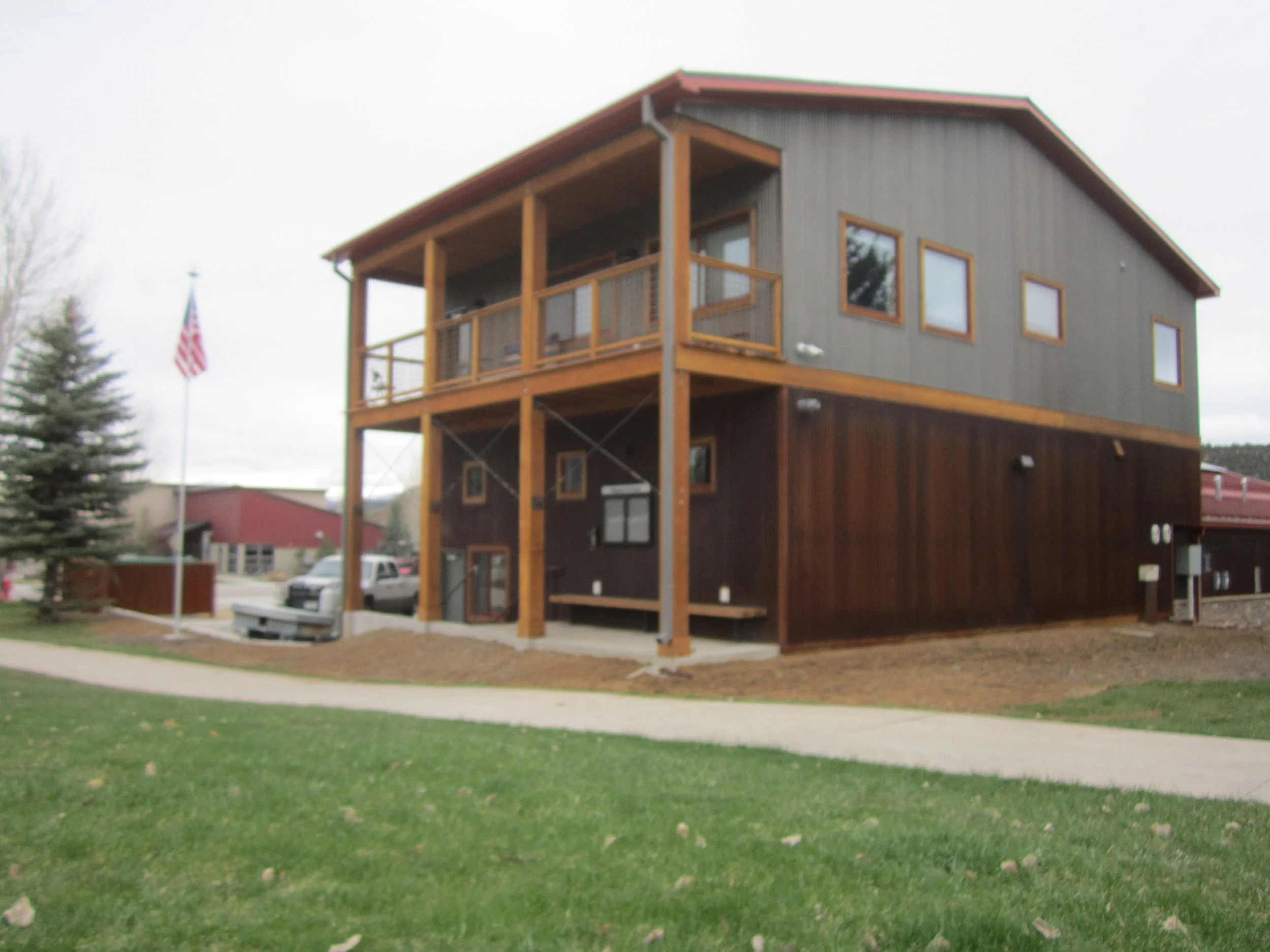   VIEW OF THE RIDGWAY FIRE STATION FROM THE PARK.  
