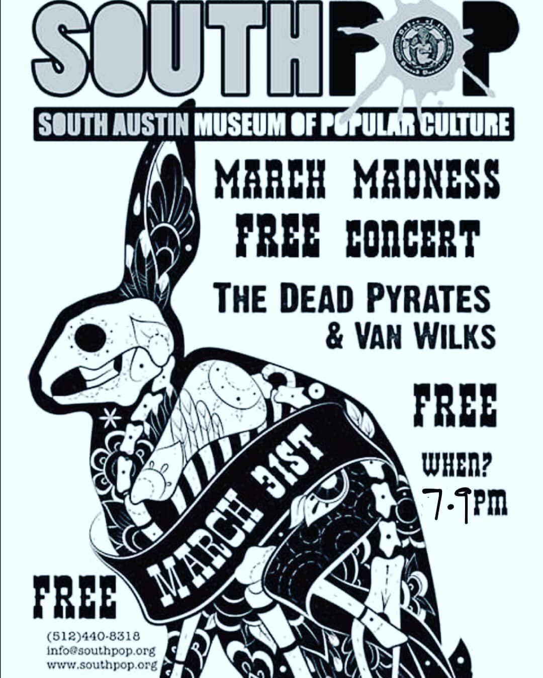 Join us #Sunday March 31 for our #MarchMadness Sunday #Free #Concert! @vanwilks will perform at 7pm followed by #TheDeadPyratesSociety. Did we mention it's FREE?
.
#Livemusic #music #freemusic #freeconcert #freeinatx #freestufftodo #local #localbands