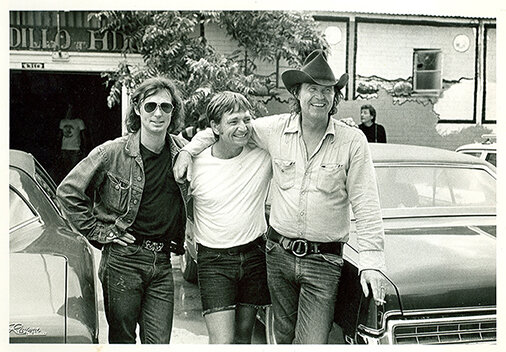 Lee Clayton, Willie Nelson, Billie Joe Shaver at the Armadillo World Headquarters, August 1972, by Burton Wilson