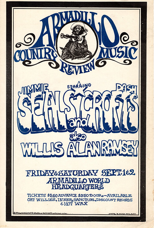 Armadillo Country Music Review starring Jimmie Seals, Dash Crofts, and Willis Alan Ramsey, September 1 and 2, 1972, by Micael Priest