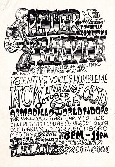 Peter Frampton at the Armadillo World Headquarters, October 6, 1972, poster by Micael Priest