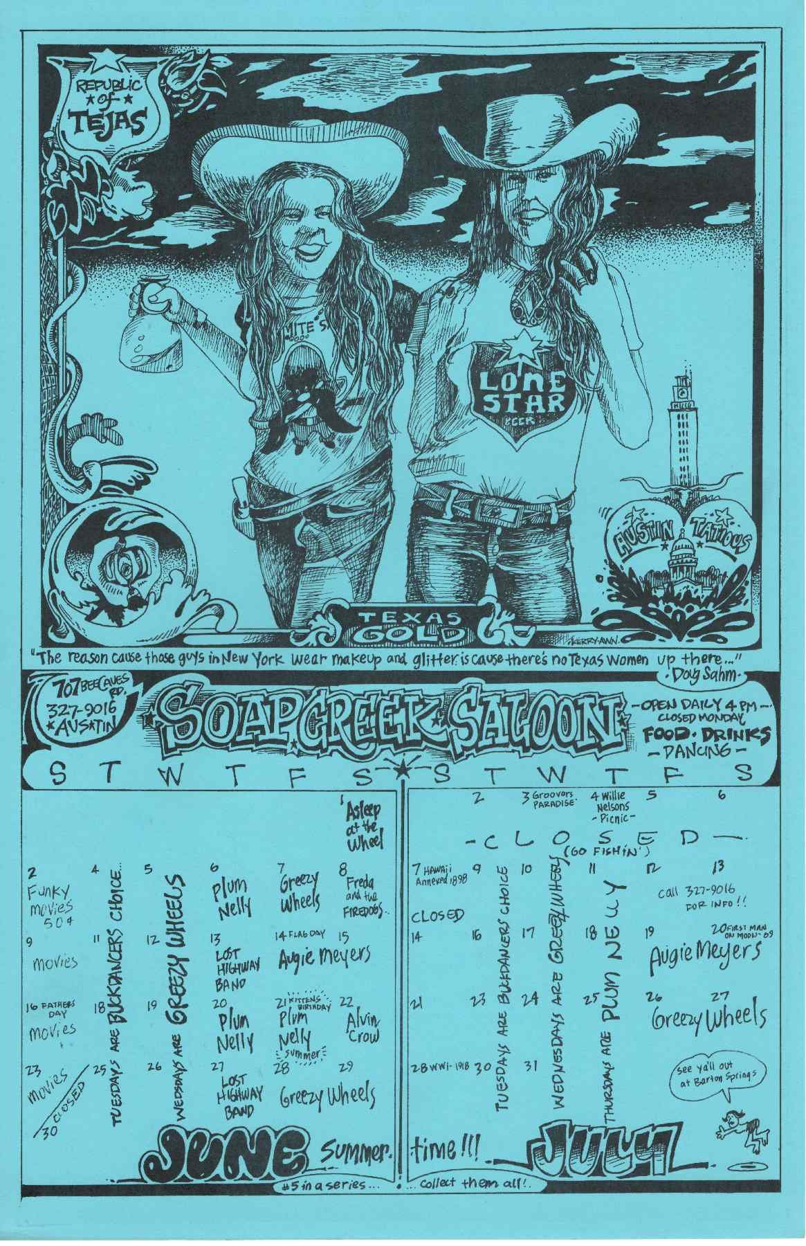 1974.06.07.June and July calendar.Soap Creek Saloon.Awn.JPG