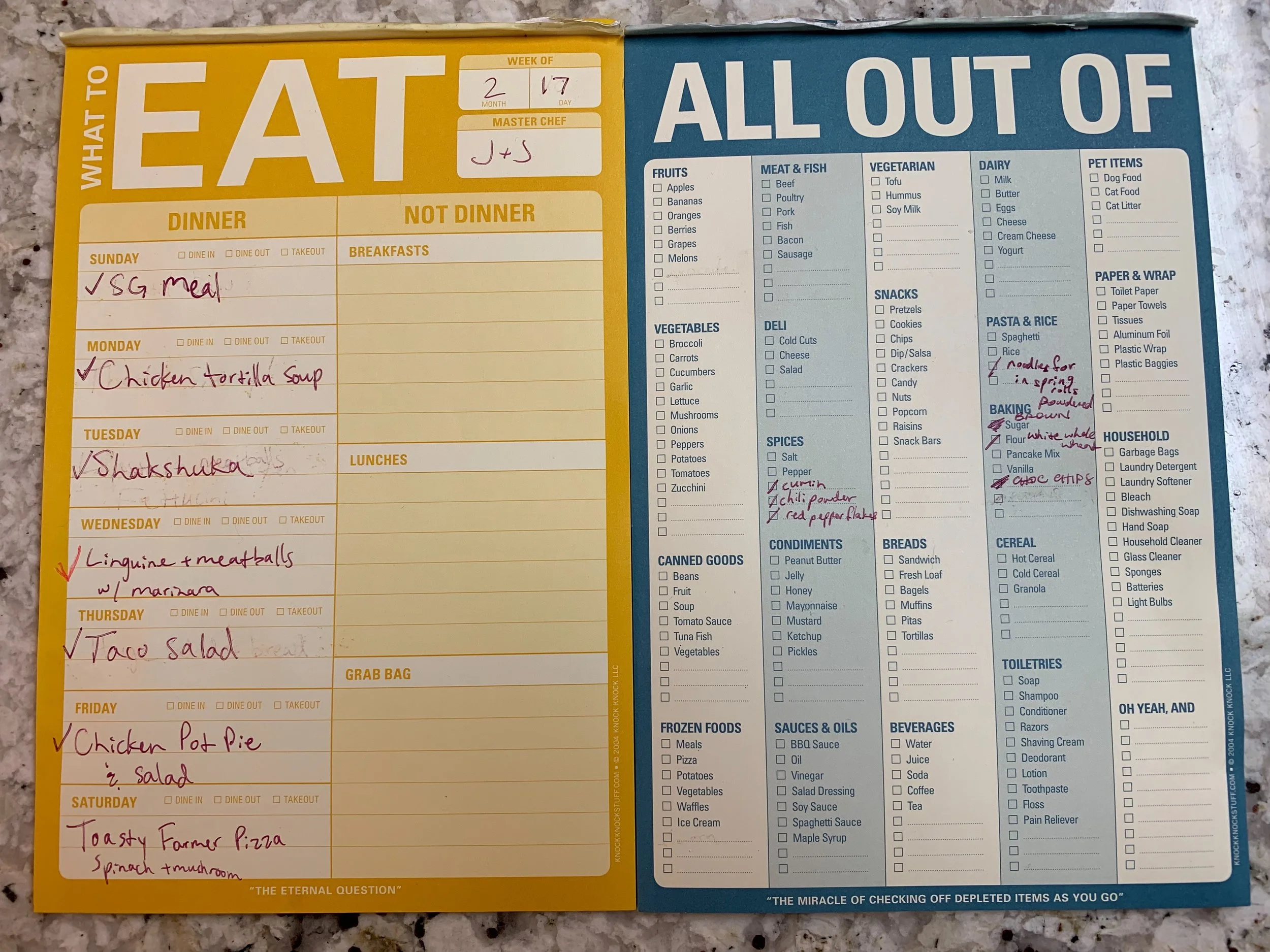 My What To Eat and All Out Of pads from last week