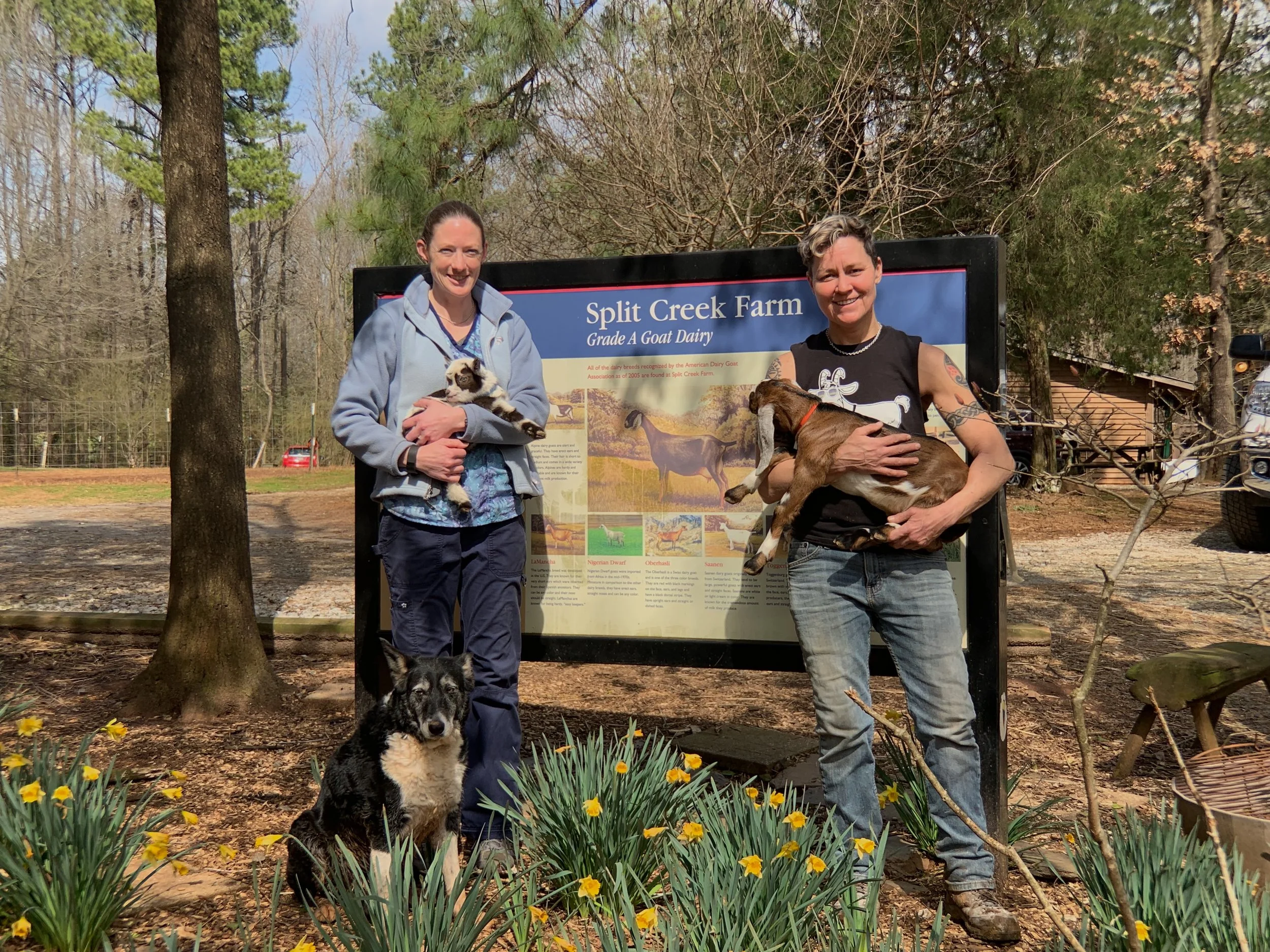 Owners Jessica Bell and Sandra Coppage. And baby goats.