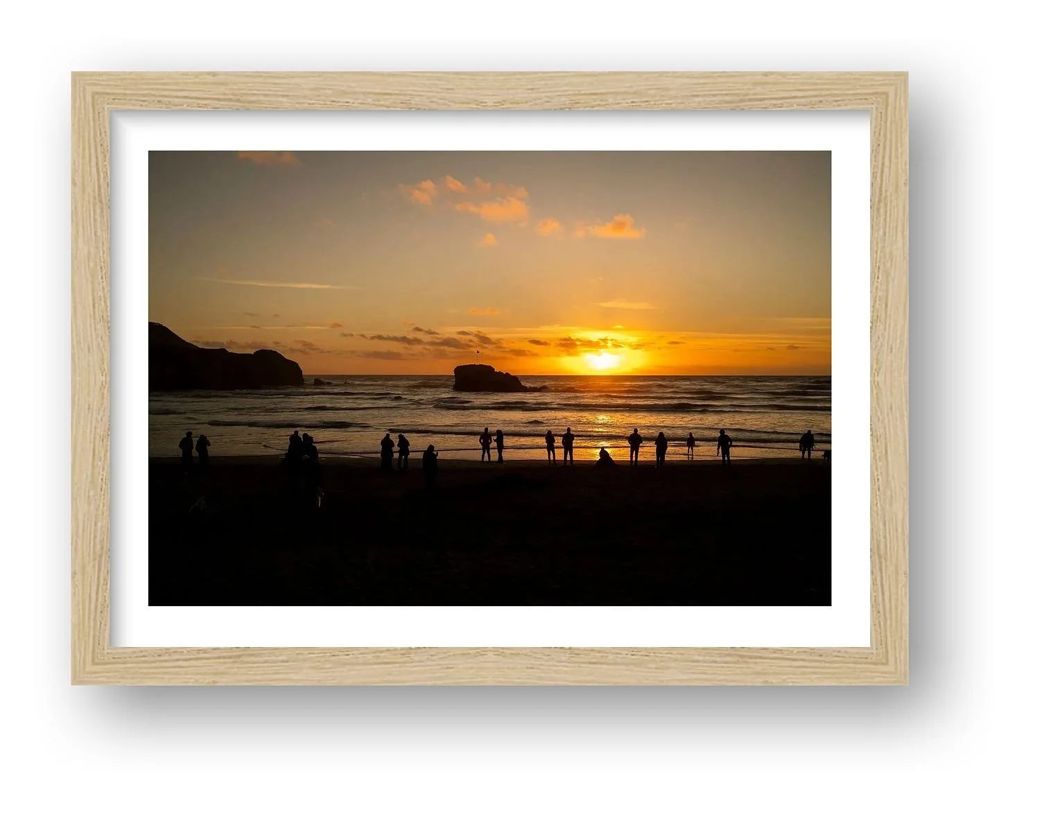 The First Days of Summer, Perranporth – Cornwall print in a natural oak frame