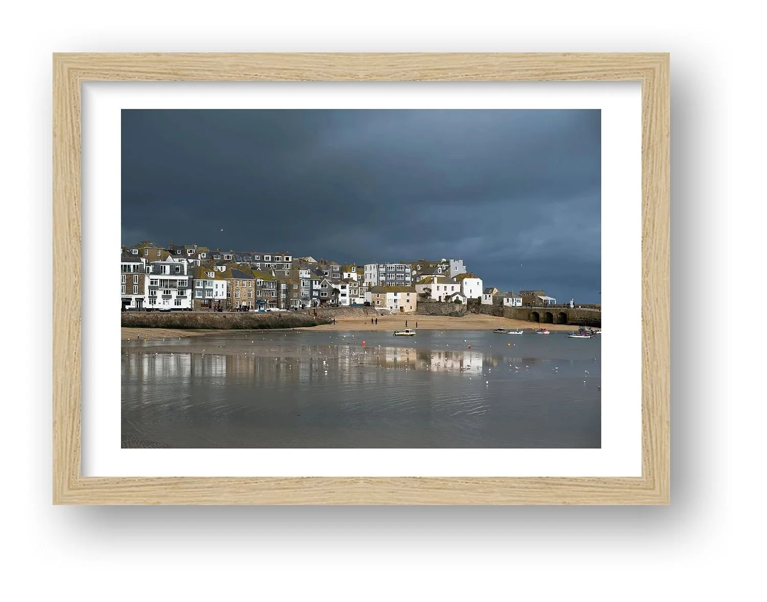 Storm Season, St Ives – Cornwall print in a natural oak frame