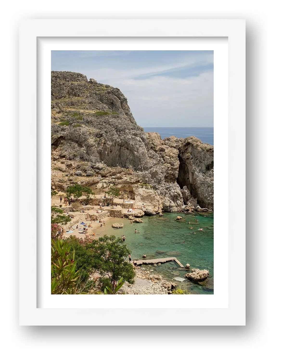 Early Summer, St Paul's Bay – Rhodes print in a white frame