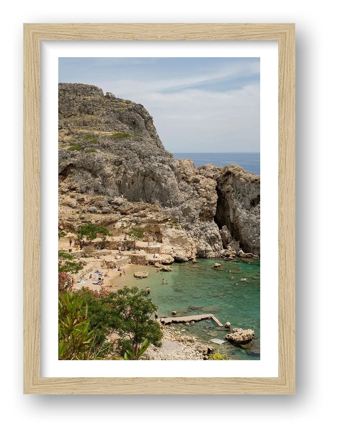 Early Summer, St Paul's Bay – Rhodes print in a natural oak frame