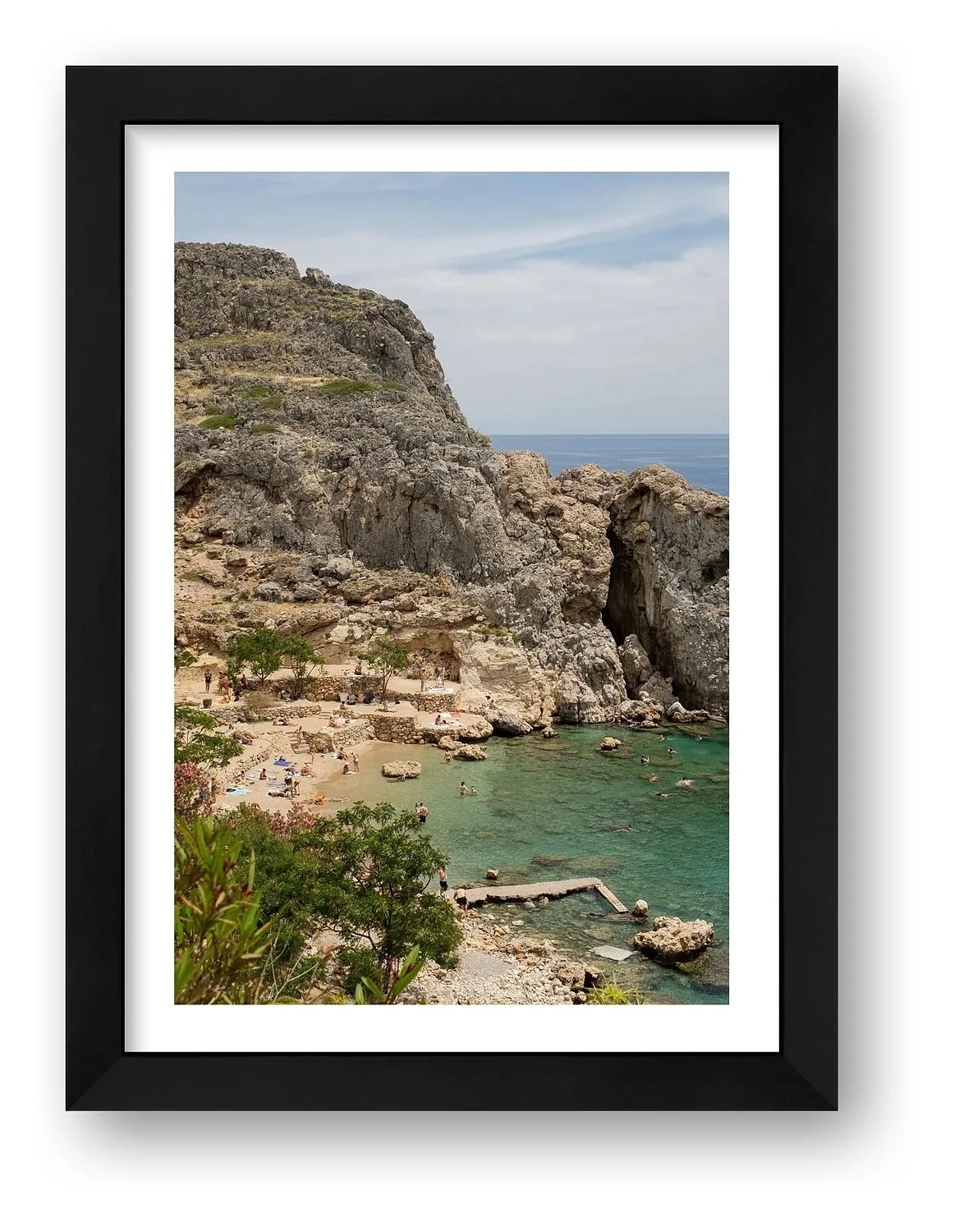 Early Summer, St Paul's Bay – Rhodes print in a black frame