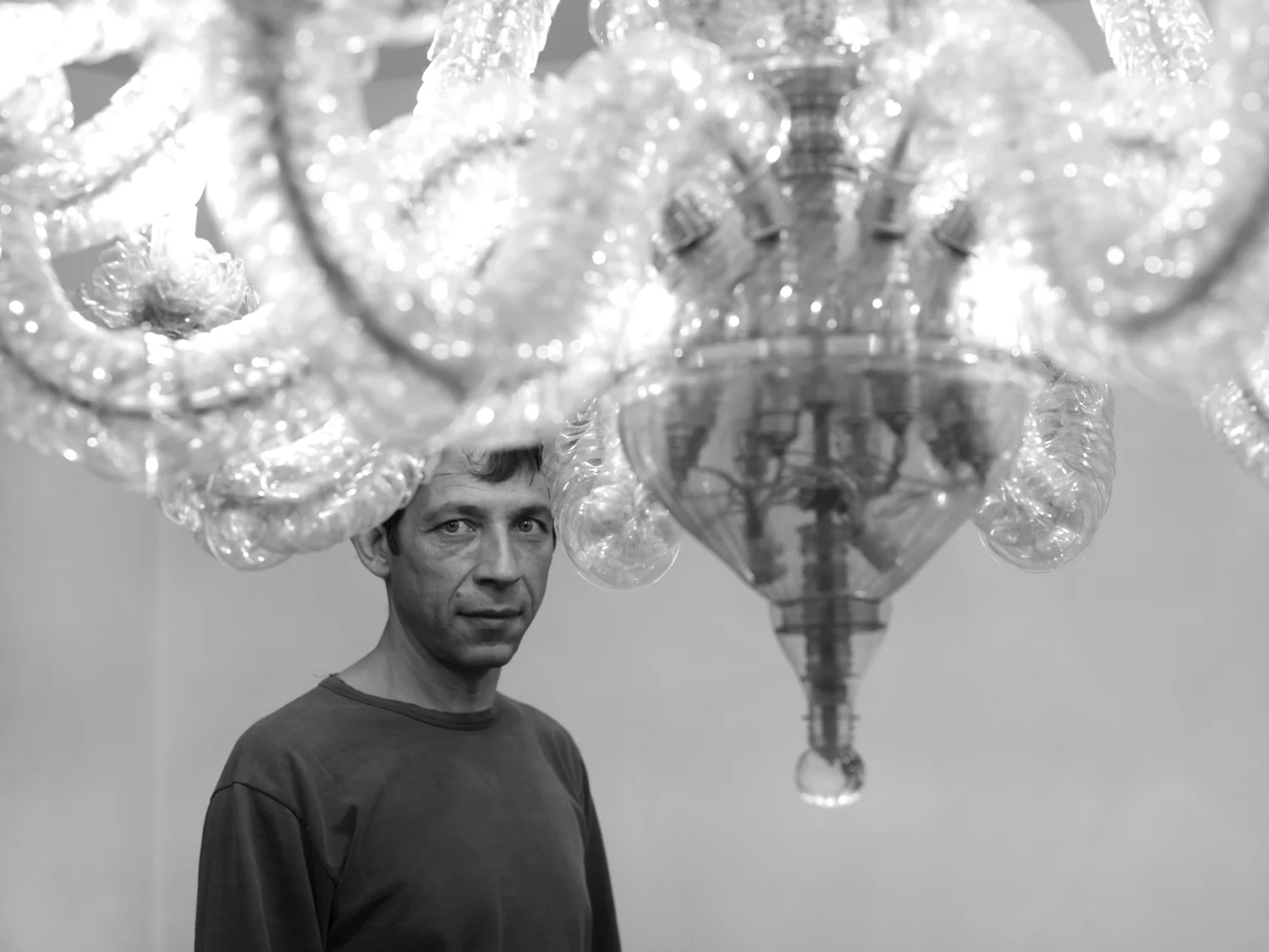 Thierry Jeannot and his ‘Transmutation 1 chandelier’, 2011. Photo credit: Felix Friedmann Fotography