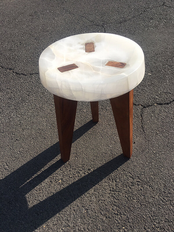 BUTTON stool, transparent white Onyx