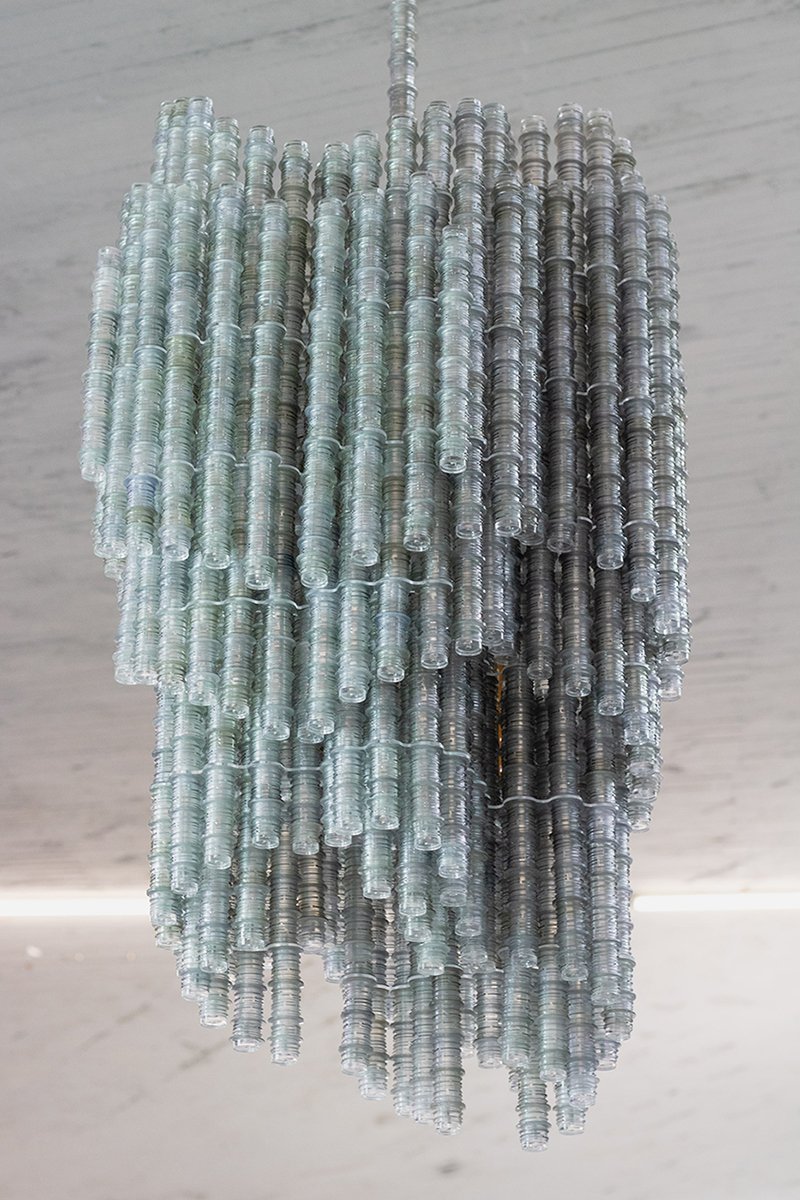  new Transmutation chandelier 'Symbiosis', by Thierry Jeannot, made of repurposed / up-cycled plastic bottle (PET) waste. Sustainable design at its best. Waste usage and social design for a better world. 