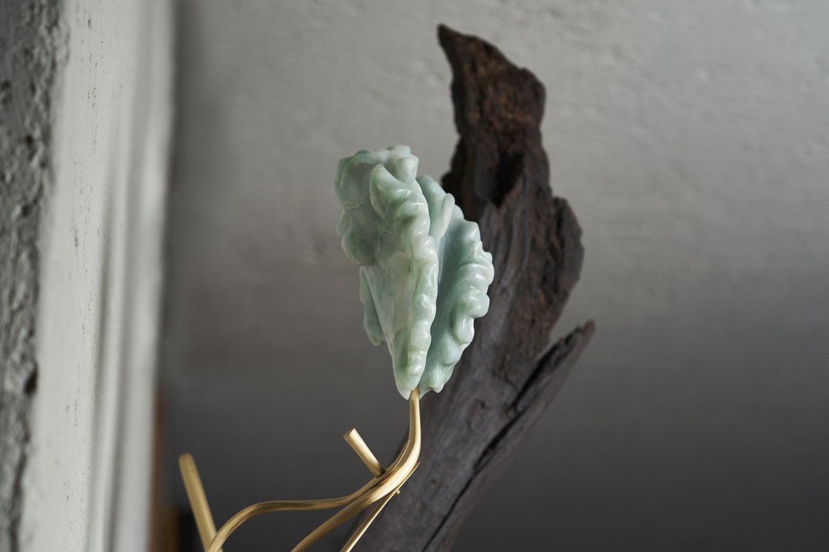 Jadeite-Jade, wood, forged brass