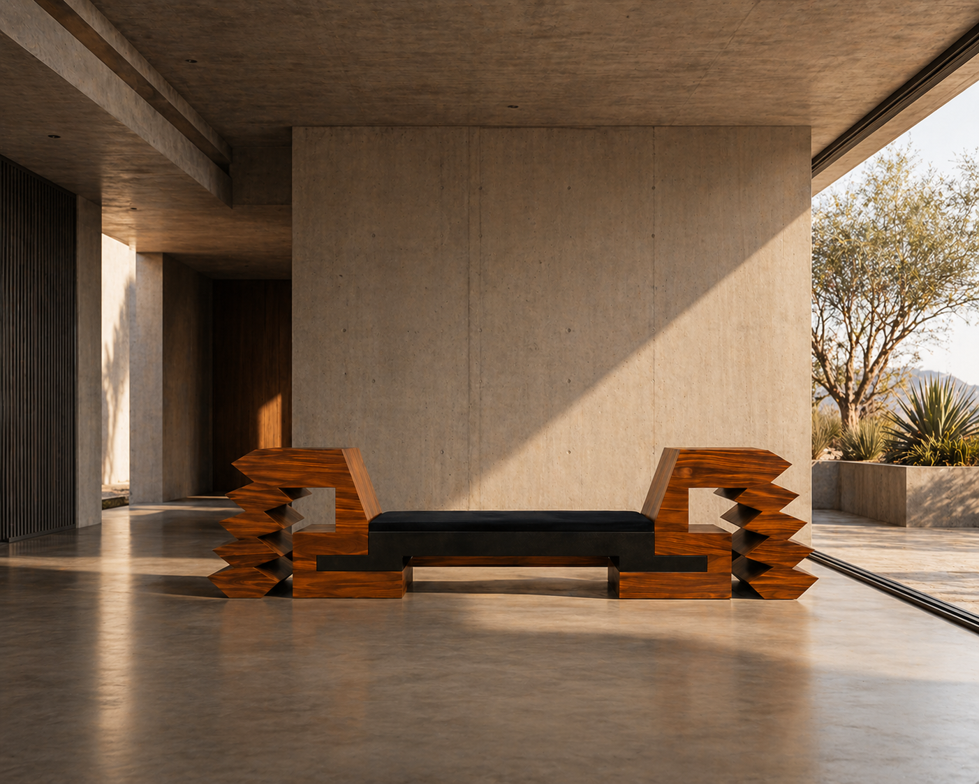 SG-SabinoGuisu-Mitla-bench-brown-2-sided-MarionFriedmannGallery-in-situ-2.png