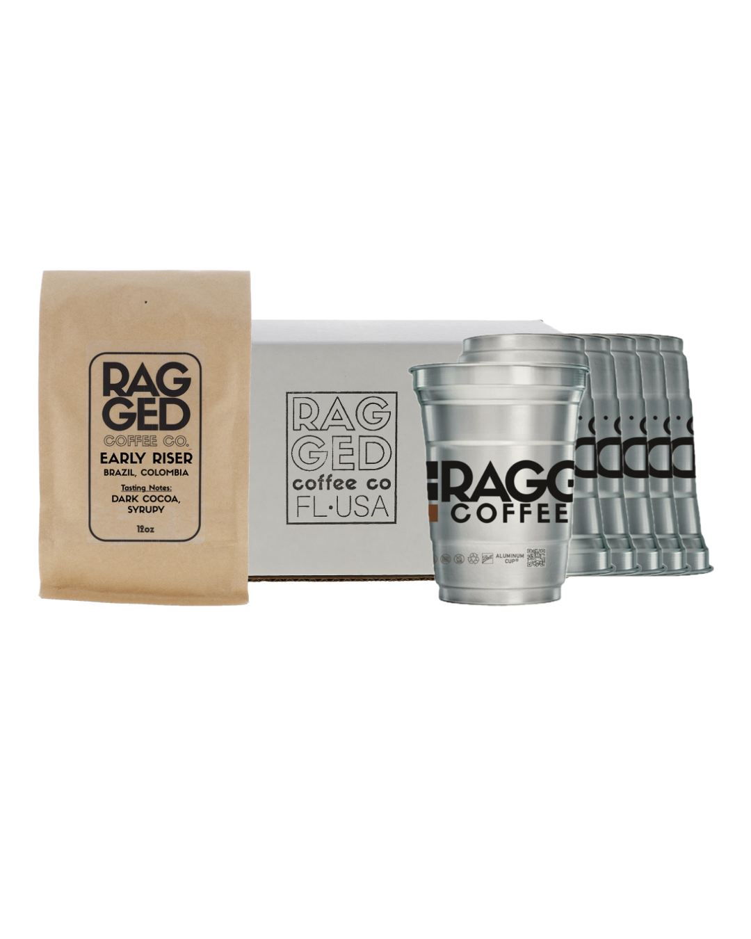 Ragged Coffee and 6-16oz Ragged Ball Aluminum Cups  RAGGED