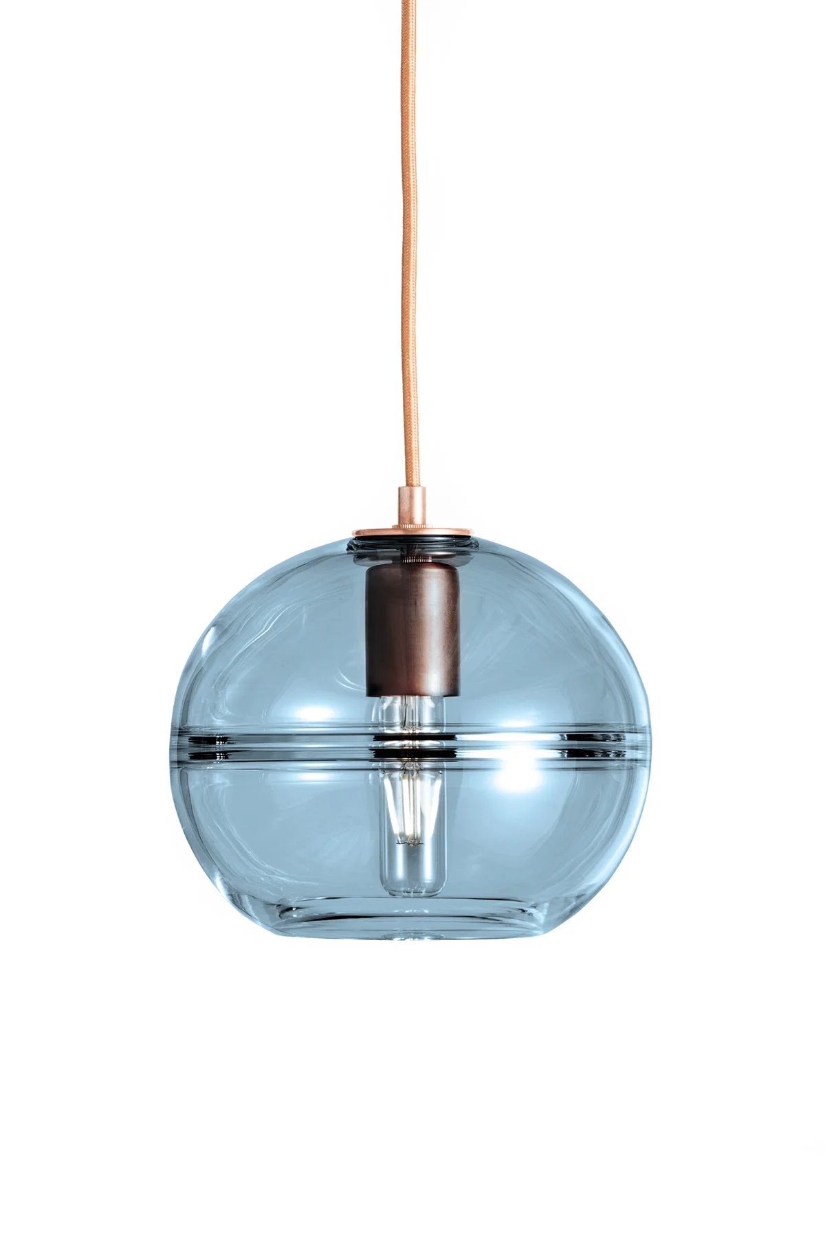 Halo Globe in Sapphire Glass and Copper Metal Finish