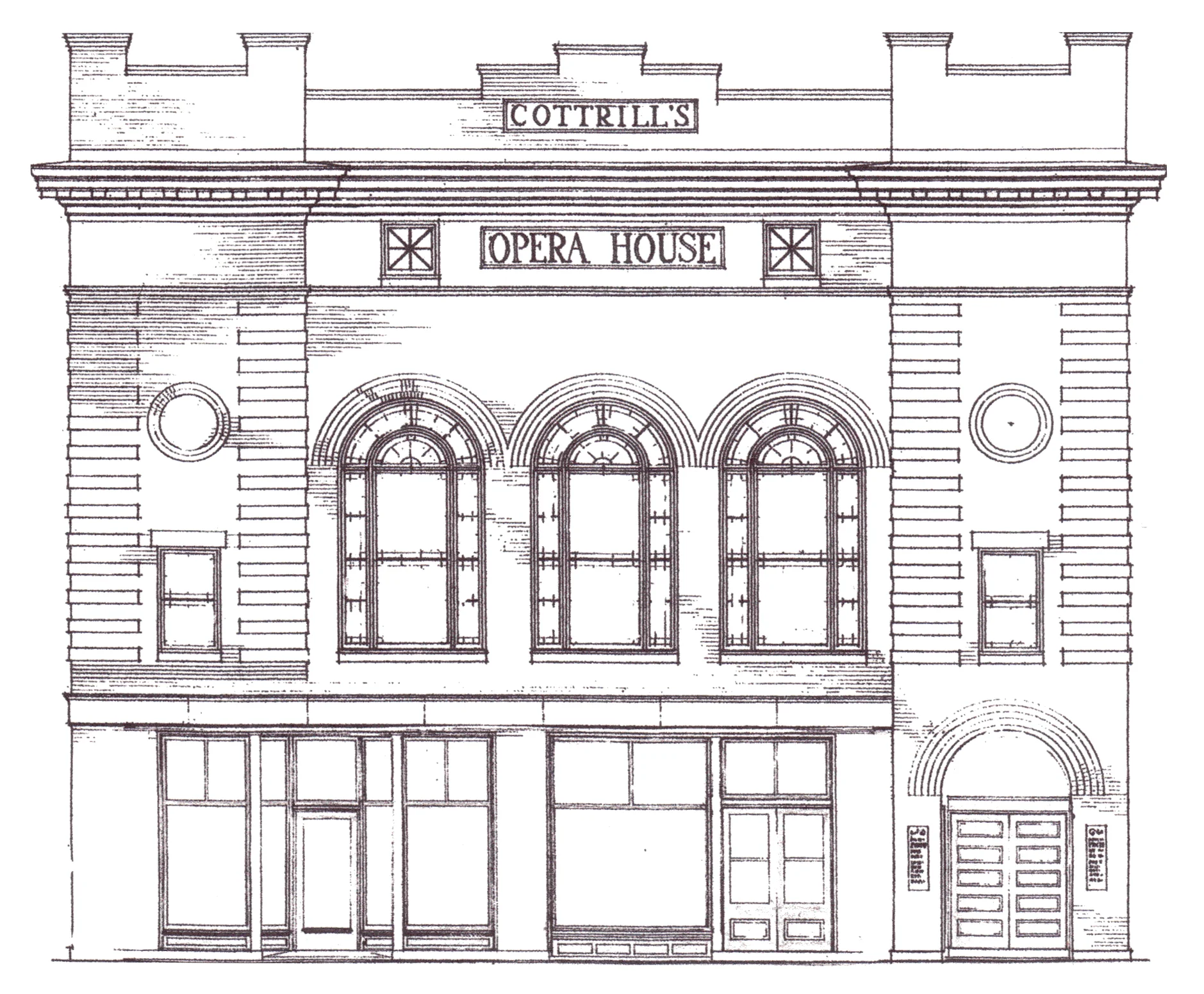 The historical façade of Cottrill’s Opera House.
