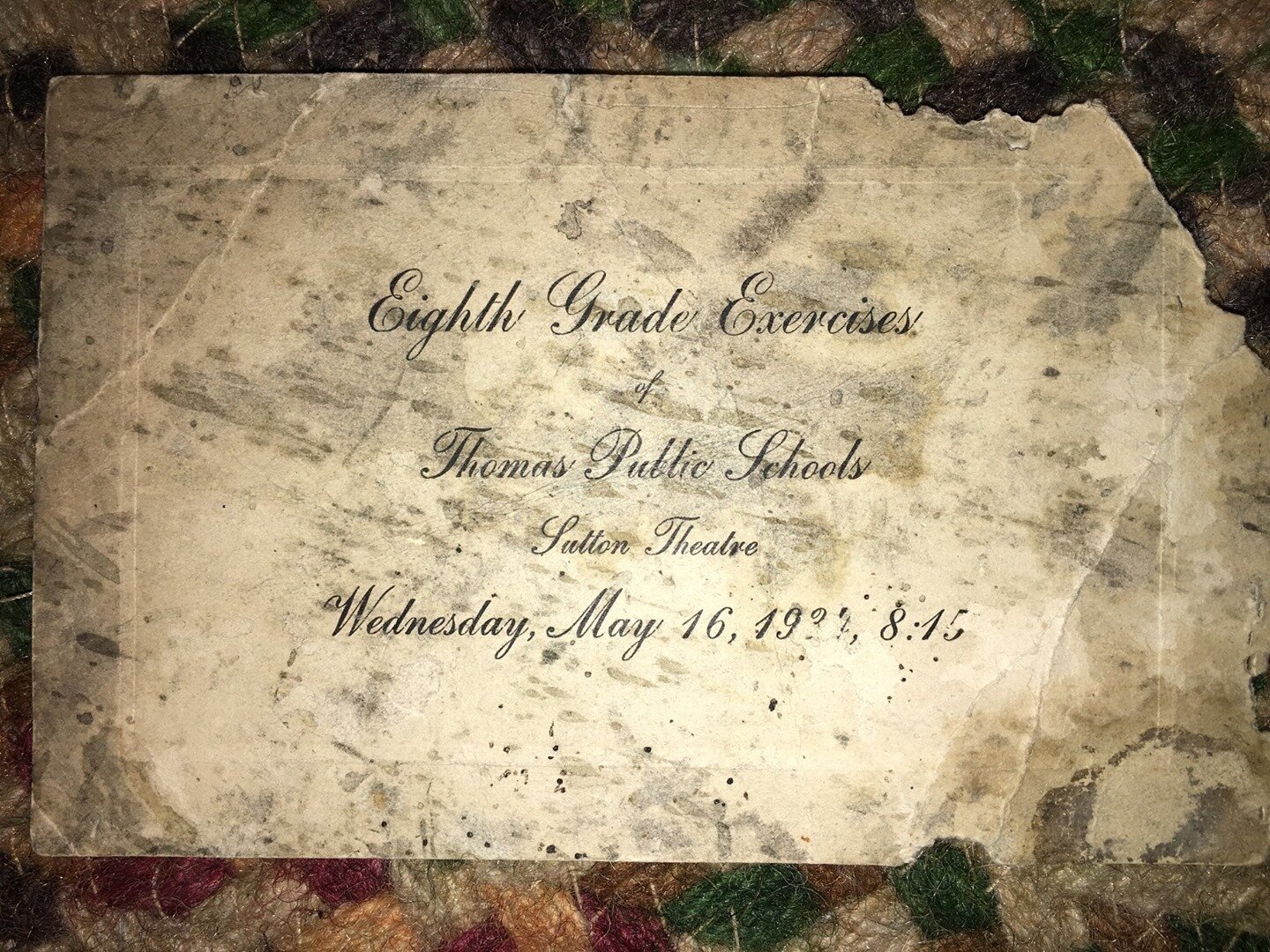 On this night in 1934, the public school system in Thomas held its eighth grade commencement exercises at Sutton Theatre (a.k.a., Cottrill&rsquo;s Opera House).

Invitation card courtesy of Mary Milkint.