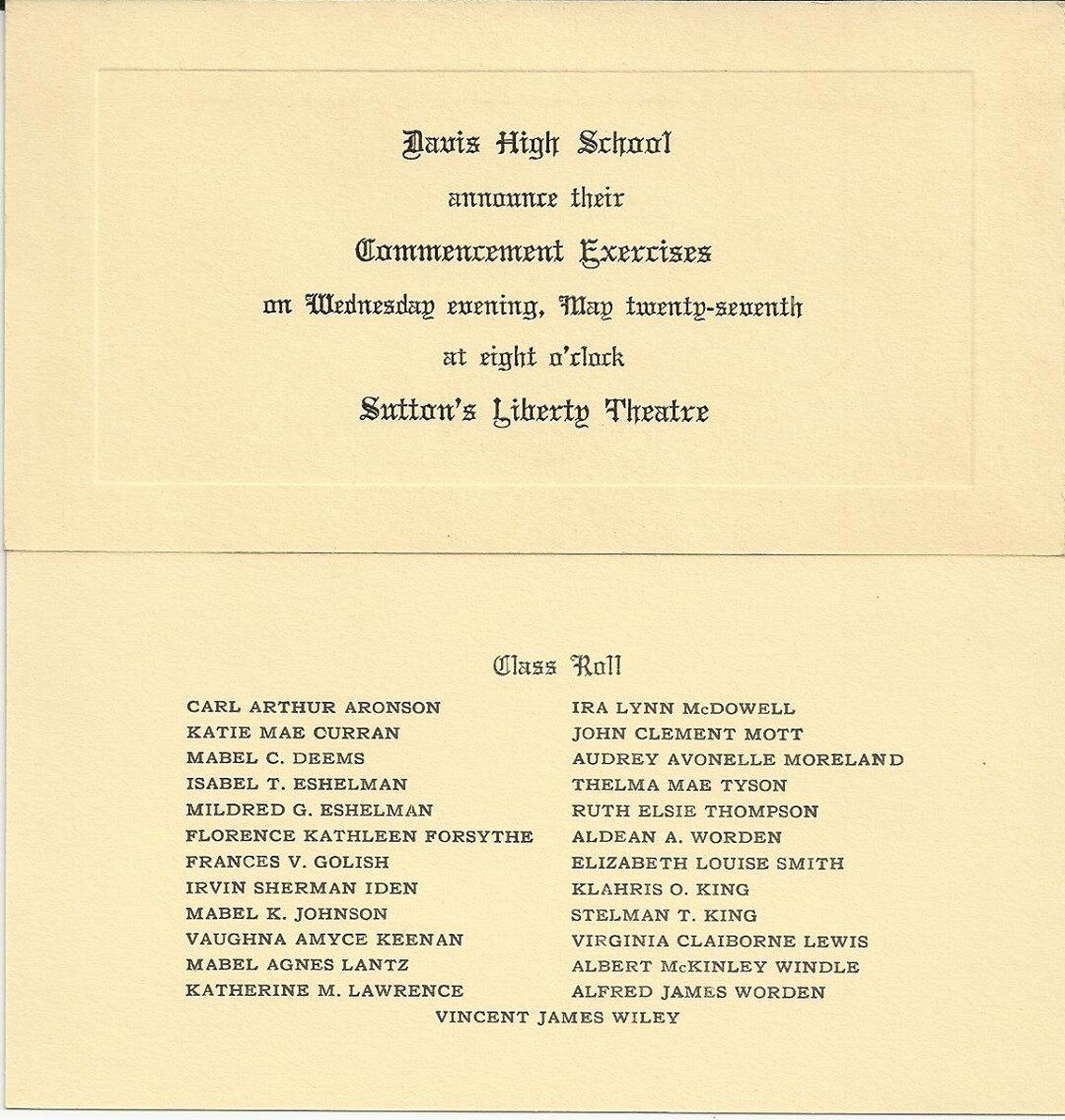 Ninety-three years ago tonight, Davis High School held its graduation commencement at Cottrill&rsquo;s Opera House (then known as &ldquo;Sutton&rsquo;s Liberty Theatre&rdquo;).

Do you recognize any of the names from the class of 1925?