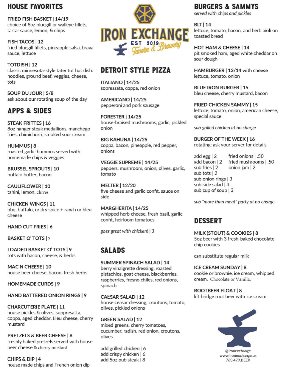 Iron Exchange Food Menu