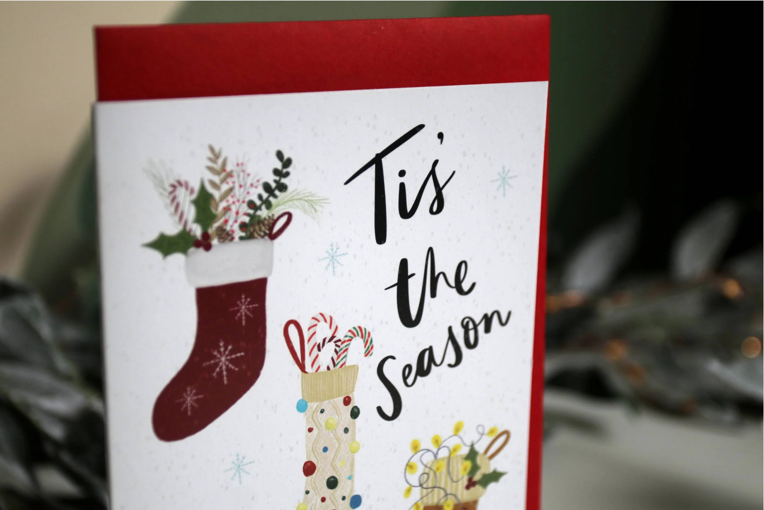 Tis' The Season Illustrated Christmas Stocking Card