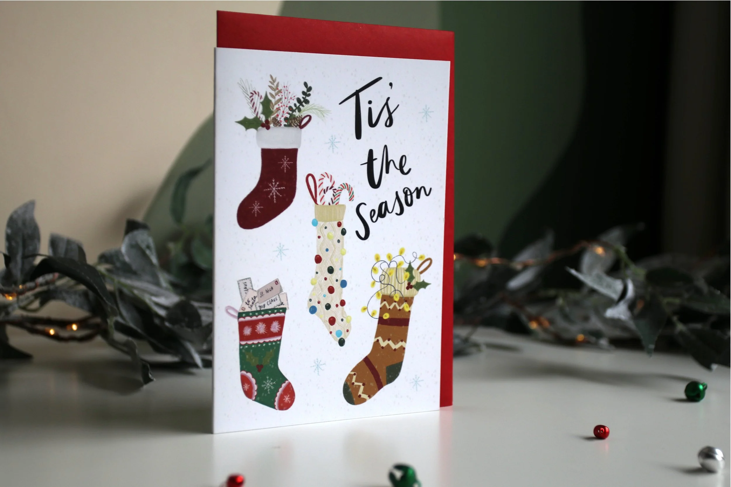Tis' The Season Illustrated Christmas Stocking Card