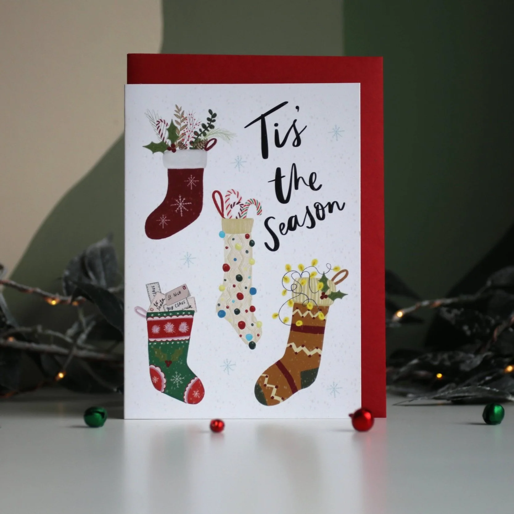 Tis' The Season Illustrated Christmas Stocking Card
