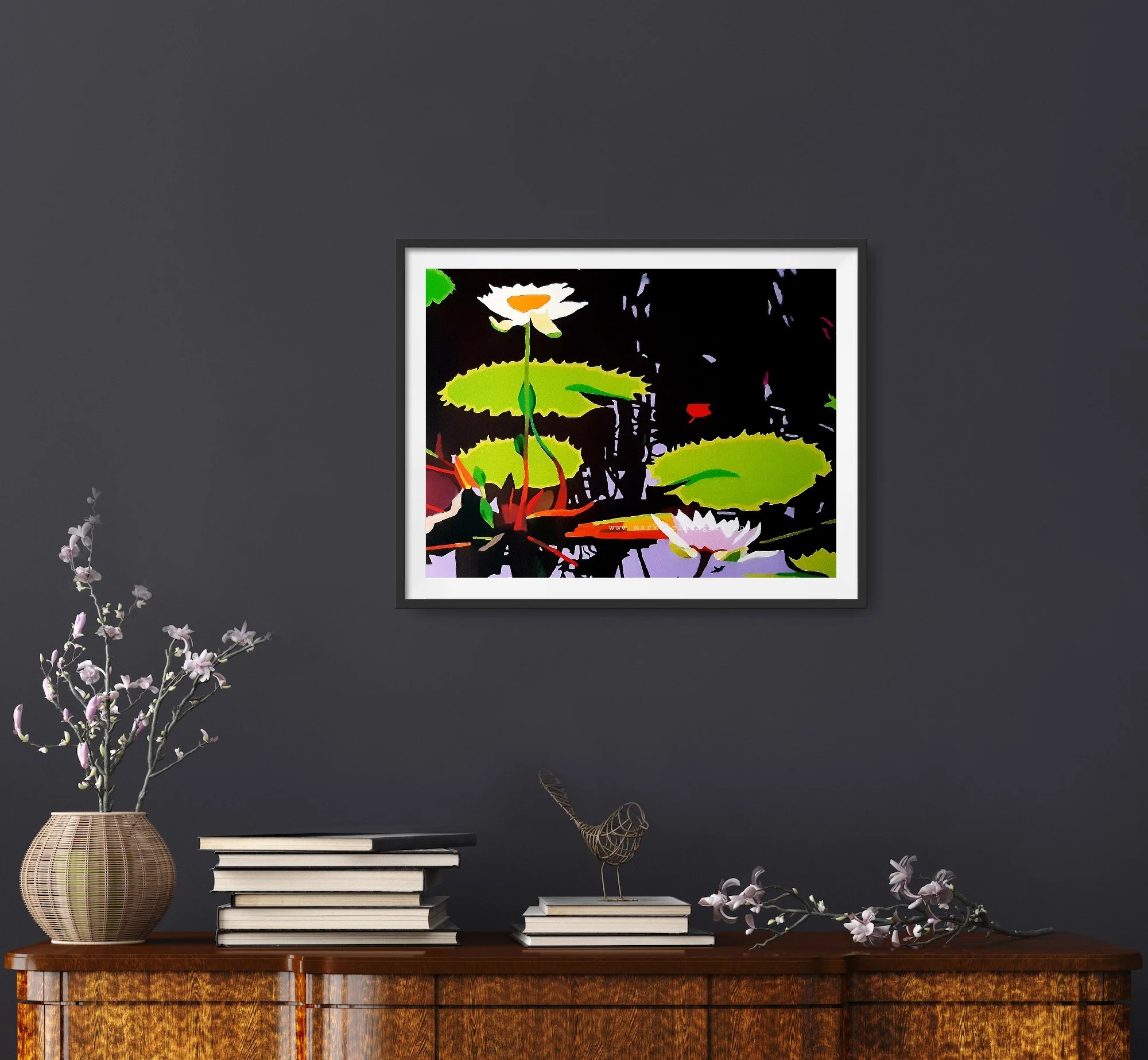 Framed waterlilies at print on display.jpg