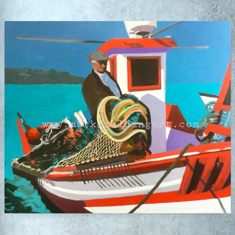 Spanish fisherman on a blue sea art print.jpg