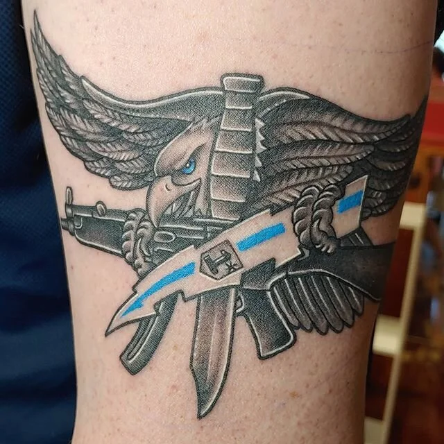 Swat eagle by @ta2s_by_rudy . Thanks for looking #bluelinetattoo #swateagletattoodesign #swatteamtattoo #augustatattooartist #csraaugusta #fortgordontattooartist #fortgordontattooshop #evanstattooartist #grovetowntattooartist #waynesborotattooartist 