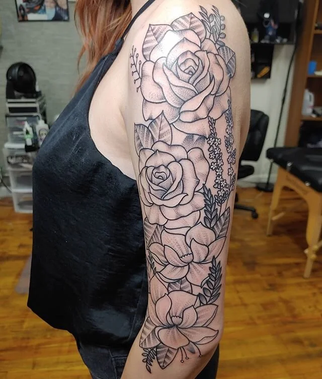 By artist Rudy. Thank you for looking. @sincerelyans #flowersleeve #flowertattoos #augustatattooartist #csraaugusta #fortgordontattooartist #fortgordontattooshop #evanstattooartist #grovetowntattooartist #waynesborotattooartist #beechislandtattooarti