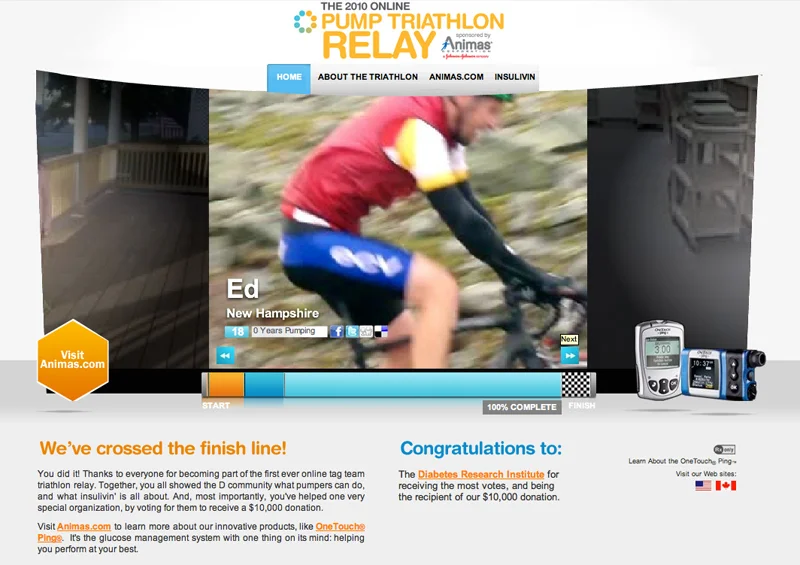 PumpTri Microsite Landing Page of cyclist crossing finish line