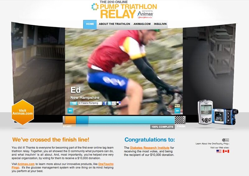 PumpTri Microsite Landing Page of cyclist crossing finish line