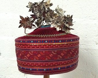 Vintage Chinese Hat with Silver Bird Adornment