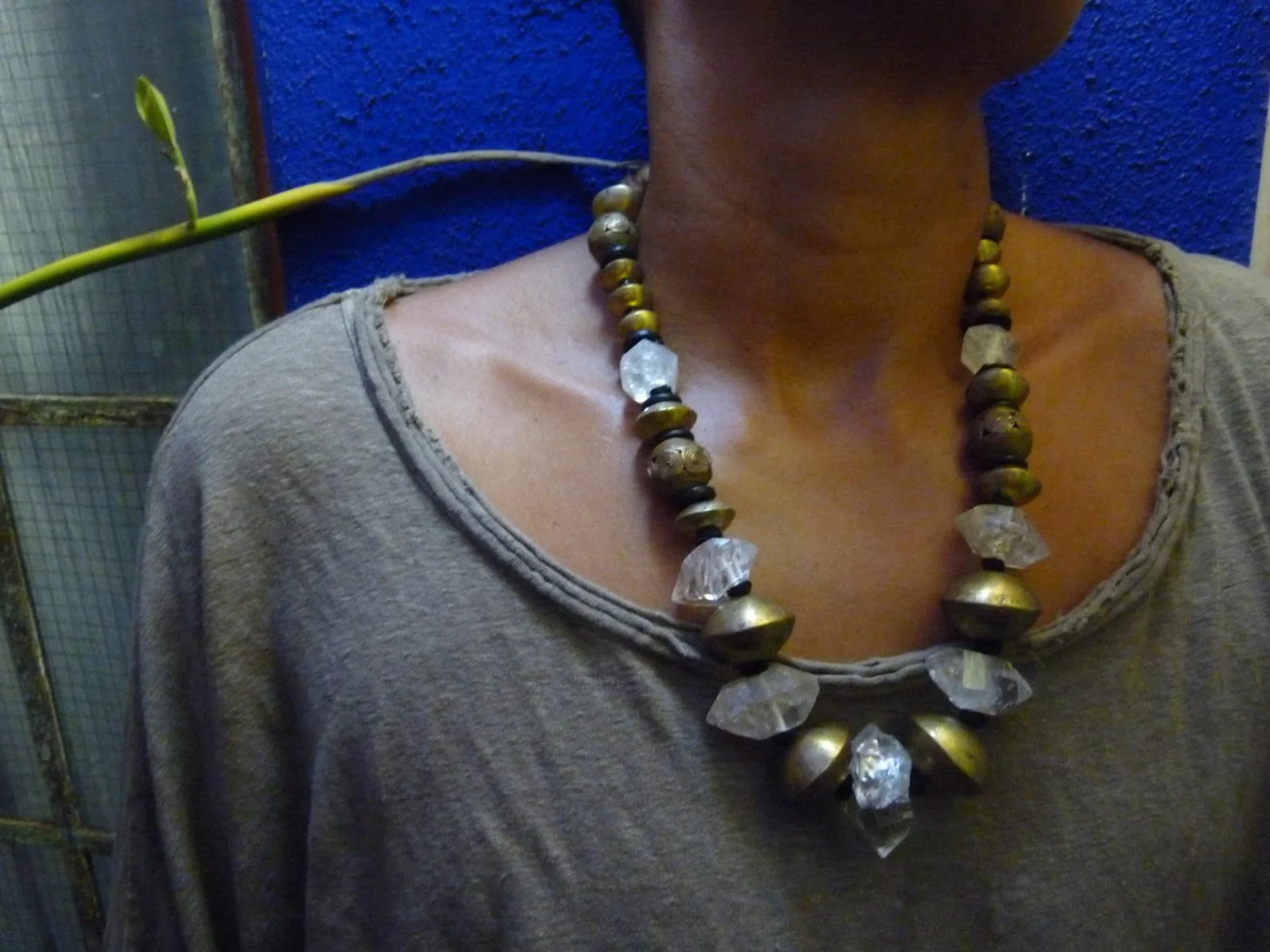Quartz, Brass + Horn Necklace ~ Haute Couture