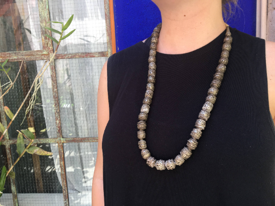 Vintage Moroccan Metal Berber Bead Necklace