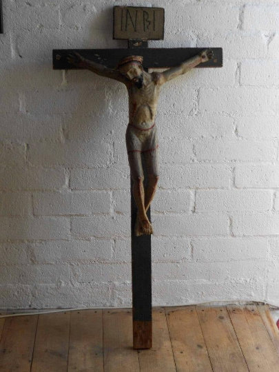 Antique 19th Century Large Mexican Wooden Carved Jesus Christ