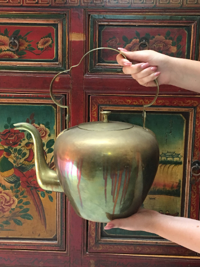 Vintage Large Brass Chinese Teapot